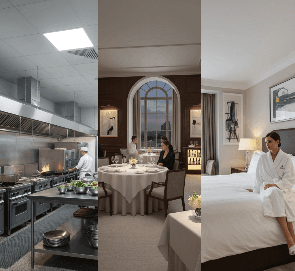 Cozinha profissional num estabelecimento de hotelaria